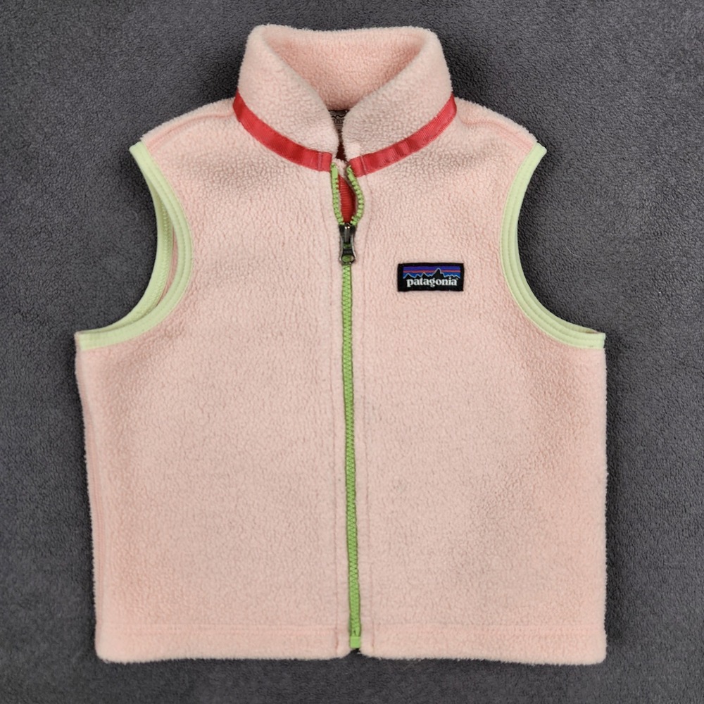 Patagonia Baby Synchilla Vest Baby 6-12M Pink Green Full Zip Retro Fleece 61005